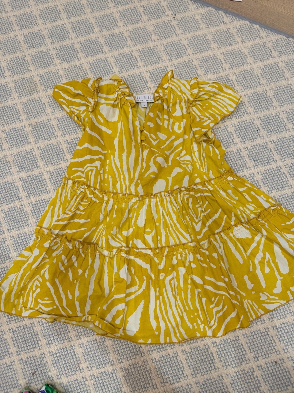 HUNTER BELL Yellow & White Zebra-Print Tiered Girls' Dress